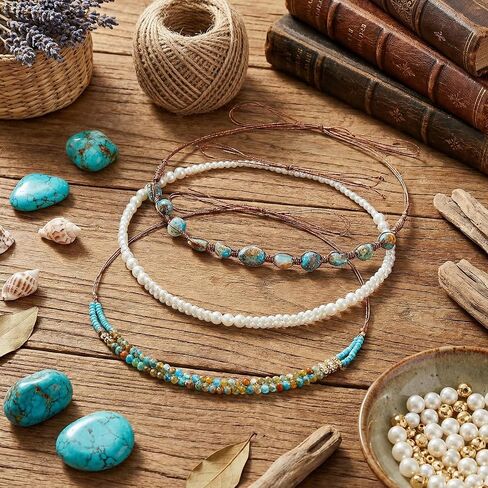 3Pcs Adjustable Cowboy Hat Band for Women Men, Turquoise Cowboy Beaded Bands, Cowgirl Rope Belt, Turquoise Hand Made Replaceable Beaded Belt for Panama Fedora in Kuwait