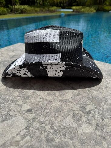 Straw Cowboy Hat - Black Cowboy Cowboy Hat for Men with Puerto Rico Printing, Lightweight Western Sombrero Vaquero (US, Alpha, One Size, Black Flag Star) in Saudi Arabia