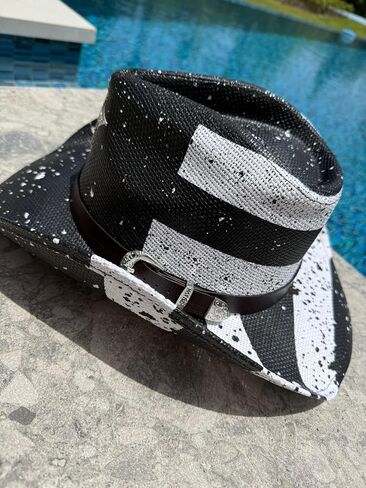 Straw Cowboy Hat - Black Cowboy Cowboy Hat for Men with Puerto Rico Printing, Lightweight Western Sombrero Vaquero (US, Alpha, One Size, Black Flag Star) in Saudi Arabia
