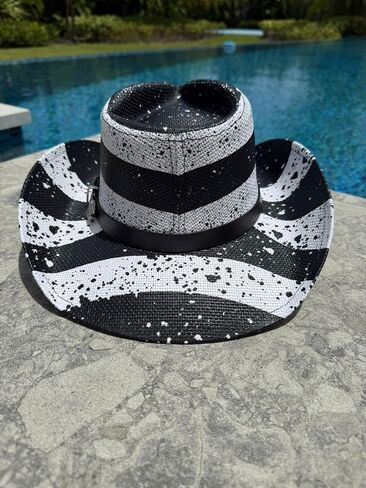 Straw Cowboy Hat - Black Cowboy Cowboy Hat for Men with Puerto Rico Printing, Lightweight Western Sombrero Vaquero (US, Alpha, One Size, Black Flag Star) in Saudi Arabia