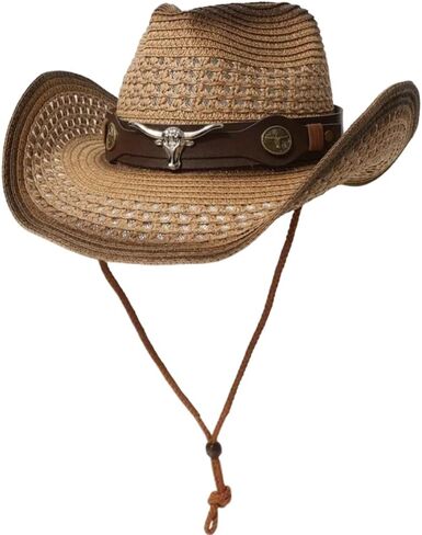 KORADI Straw Cowboy hat for Women Men Foldable Beach Hat Rodeo Western Straw Cowgirl Hat Breathable Paint Sun Hats in Saudi Arabia