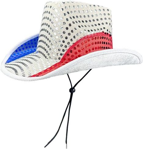 Sparkly Cowboy Hats Classic American Flag Summer Sunhat Sequin Western Cowboy Hat for Men Women in Kuwait