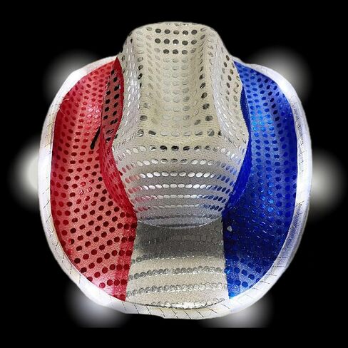 Sparkly Cowboy Hats Classic American Flag Summer Sunhat Sequin Western Cowboy Hat for Men Women in Kuwait