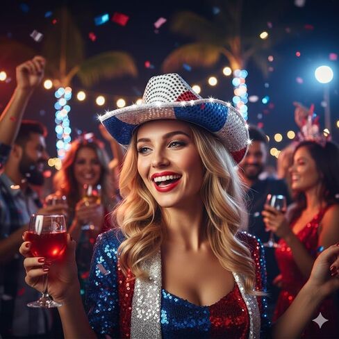 Sparkly Cowboy Hats Classic American Flag Summer Sunhat Sequin Western Cowboy Hat for Men Women in Kuwait