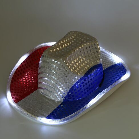 Sparkly Cowboy Hats Classic American Flag Summer Sunhat Sequin Western Cowboy Hat for Men Women in Kuwait