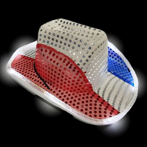 Sparkly Cowboy Hats Classic American Flag Summer Sunhat Sequin Western Cowboy Hat for Men Women in Kuwait