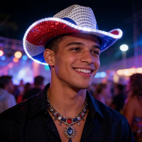 Sparkly Cowboy Hats Classic American Flag Summer Sunhat Sequin Western Cowboy Hat for Men Women in Kuwait