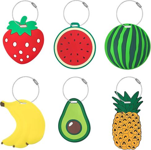 Mziart Cute Fruit Luggage Tags for Suitcases, 6 Pack Travel Bag Tags for Luggage with Name ID Card and Stainless Loop, Personalized Baggage Identifiers, Cruise Ship Travel Essentials in Saudi Arabia