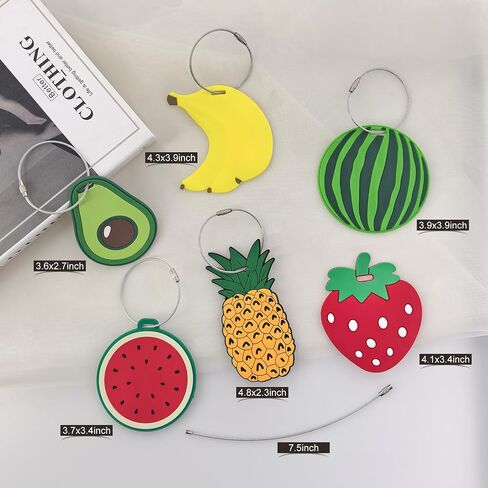 Mziart Cute Fruit Luggage Tags for Suitcases, 6 Pack Travel Bag Tags for Luggage with Name ID Card and Stainless Loop, Personalized Baggage Identifiers, Cruise Ship Travel Essentials in Saudi Arabia