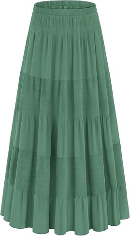 onlypuff Women's Chiffon A Line Skirts Boho Elastic High Waist Pleated Maxi Skirt Flowy Western Fashion Trendy Outfits in Kuwait