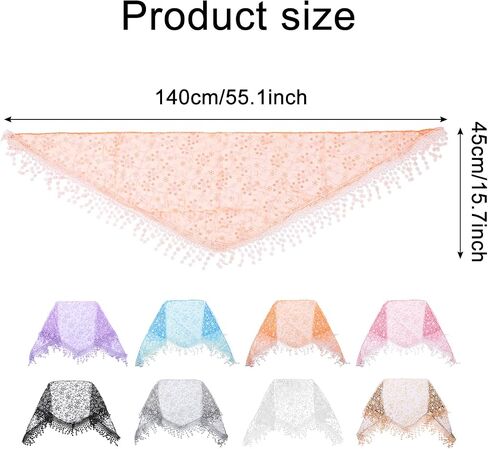 MAQUITA 8 Pcs Triangle Lace Veils for Church, Mantilla Veil Set with Tassel, Catholic Chapel Head Covering for Women, Floral Lace Scarf for Wedding Funeral Mass, 8 Colors 55x17.7 Inches in Kuwait