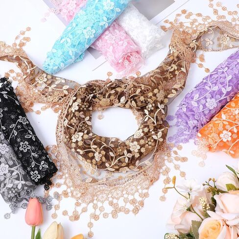 MAQUITA 8 Pcs Triangle Lace Veils for Church, Mantilla Veil Set with Tassel, Catholic Chapel Head Covering for Women, Floral Lace Scarf for Wedding Funeral Mass, 8 Colors 55x17.7 Inches in Kuwait