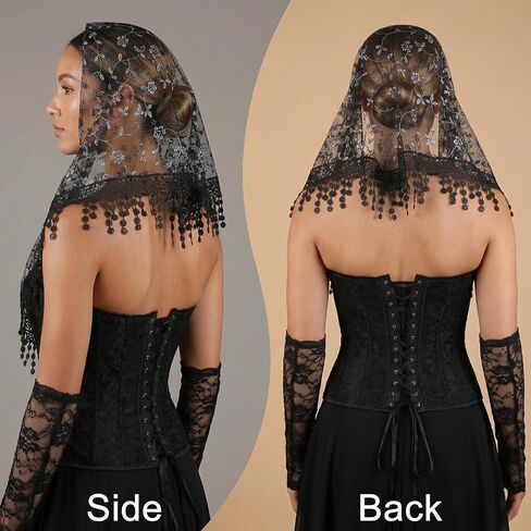 MAQUITA 8 Pcs Triangle Lace Veils for Church, Mantilla Veil Set with Tassel, Catholic Chapel Head Covering for Women, Floral Lace Scarf for Wedding Funeral Mass, 8 Colors 55x17.7 Inches in Kuwait