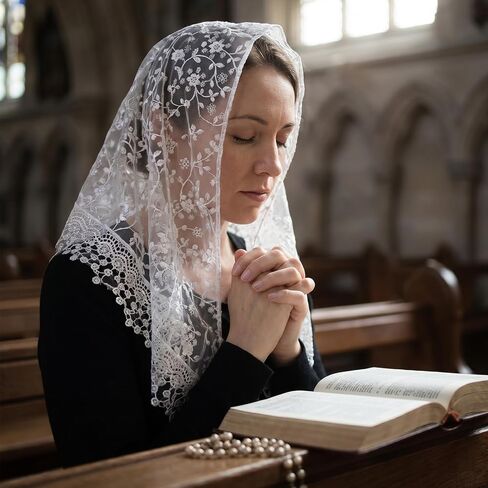 MAQUITA 8 Pcs Triangle Lace Veils for Church, Mantilla Veil Set with Tassel, Catholic Chapel Head Covering for Women, Floral Lace Scarf for Wedding Funeral Mass, 8 Colors 55x17.7 Inches in Kuwait