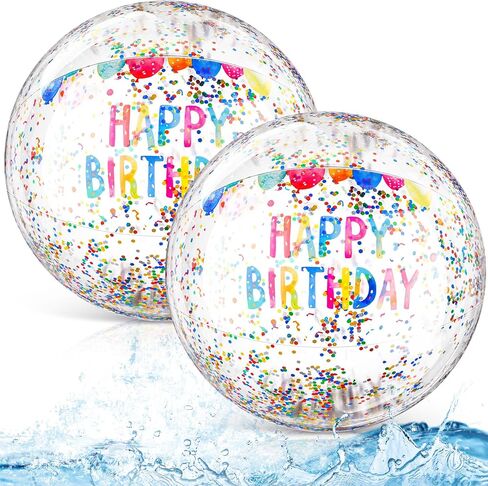 2 Pack Large Birthday Beach Balls for Pool Birthday Party 22 Inch Inflatable Clear Beach Balls with Glitter Sequins Inside for Pool Swimming Party Favors Decorations Outdoor Game in Saudi Arabia