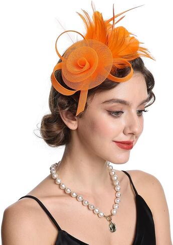 SAFERIN Women's Fascinators Feathers Tea Party Hat Veil Headband with Hair Clip for Cocktail Church in Saudi Arabia