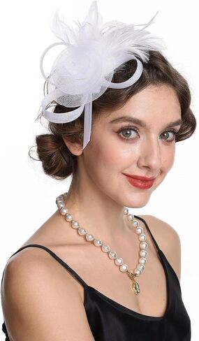 SAFERIN Women's Fascinators Feathers Tea Party Hat Veil Headband with Hair Clip for Cocktail Church in Kuwait