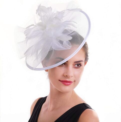 SAFERIN Women's Fascinators Feathers Tea Party Hat Veil Headband with Hair Clip for Cocktail Church in Kuwait