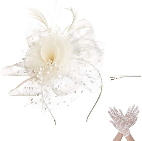 SAFERIN Women's Fascinators Feathers Tea Party Hat Veil Headband with Hair Clip for Cocktail Church in Kuwait
