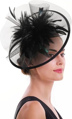 SAFERIN Women's Fascinators Feathers Tea Party Hat Veil Headband with Hair Clip for Cocktail Church in Kuwait