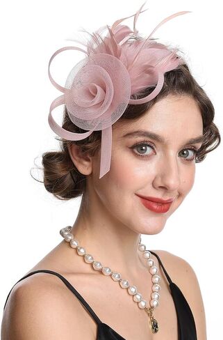 SAFERIN Women's Fascinators Feathers Tea Party Hat Veil Headband with Hair Clip for Cocktail Church in Kuwait