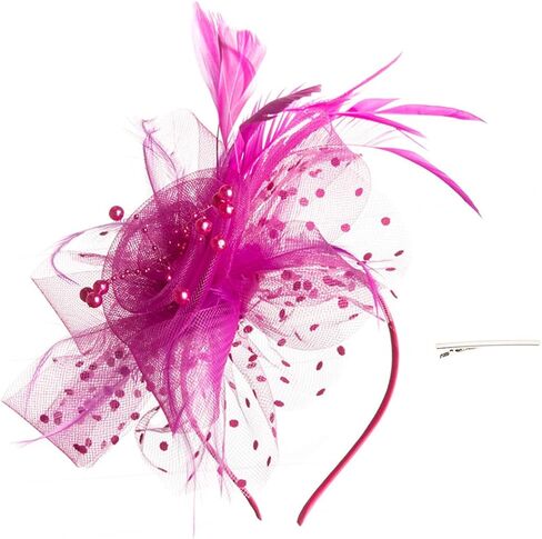 SAFERIN Women's Fascinators Feathers Tea Party Hat Veil Headband with Hair Clip for Cocktail Church in Kuwait