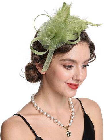 SAFERIN Women's Fascinators Feathers Tea Party Hat Veil Headband with Hair Clip for Cocktail Church in Kuwait