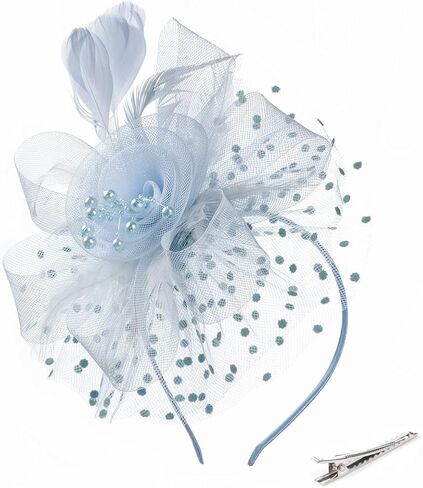 SAFERIN Women's Fascinators Feathers Tea Party Hat Veil Headband with Hair Clip for Cocktail Church in Kuwait
