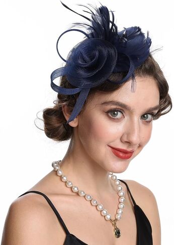 SAFERIN Women's Fascinators Feathers Tea Party Hat Veil Headband with Hair Clip for Cocktail Church in Kuwait