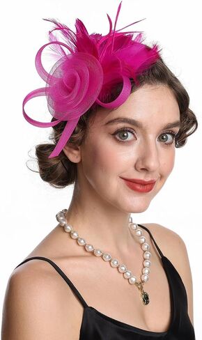 SAFERIN Women's Fascinators Feathers Tea Party Hat Veil Headband with Hair Clip for Cocktail Church in Kuwait