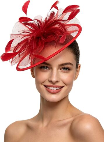 SAFERIN Women's Fascinators Feathers Tea Party Hat Veil Headband with Hair Clip for Cocktail Church in Kuwait