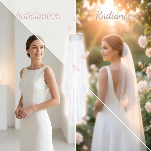 2-Tier Cathedral Wedding Veil with Comb, Bridal Wedding Veil 9.8 Ft Length with 2.6 Ft Blusher, Soft Tulle Double Layer Wedding Mantilla Bridal Tulle Hair Accessoies for Ceremony and Photos in Kuwait