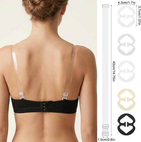 Clear Bra Straps, 5 Pairs Invisible Bra Strap + 5 Strap Clips to Convert Bras to Racerback, Adjustable Transparent Shoulder Straps for Women in Saudi Arabia