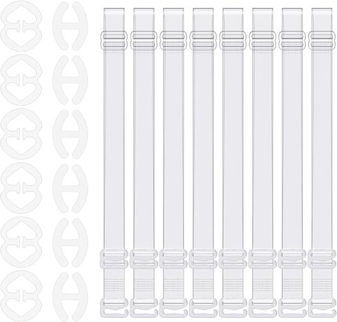 12 PCS Bra Strap Clips with 4 Pairs Clear Bra Straps, Invisible Non-slip Adjustable Bras Clips, Transparent Replacement Shoulder Straps, Racerback Converter Strap Holders for Slipping Women Girls in Saudi Arabia