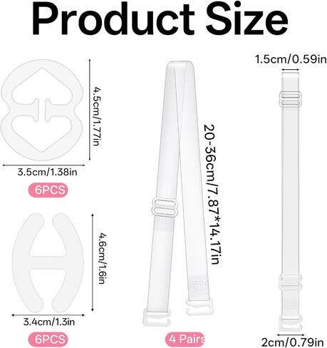 12 PCS Bra Strap Clips with 4 Pairs Clear Bra Straps, Invisible Non-slip Adjustable Bras Clips, Transparent Replacement Shoulder Straps, Racerback Converter Strap Holders for Slipping Women Girls in Saudi Arabia
