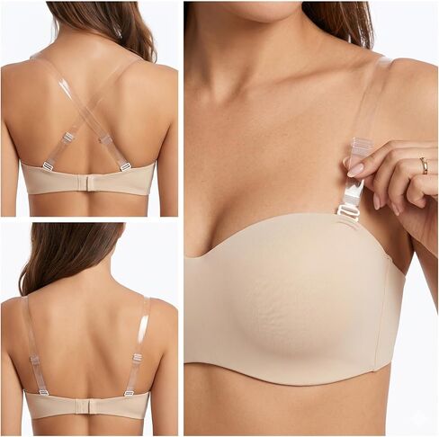 12 PCS Bra Strap Clips with 4 Pairs Clear Bra Straps, Invisible Non-slip Adjustable Bras Clips, Transparent Replacement Shoulder Straps, Racerback Converter Strap Holders for Slipping Women Girls in Saudi Arabia