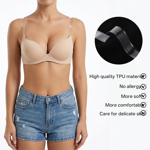12 PCS Bra Strap Clips with 4 Pairs Clear Bra Straps, Invisible Non-slip Adjustable Bras Clips, Transparent Replacement Shoulder Straps, Racerback Converter Strap Holders for Slipping Women Girls in Saudi Arabia