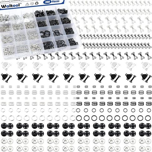 Waltool 300Pcs 22 Styles Bra Strap Hooks with Sewing-on Buttons, Metal Trap Slider Replacement Suit Clips Clasp Adjustment Slider for Clothing Dress Trousers Skirt DIY Crafting (Sliver/Black/White) in Saudi Arabia