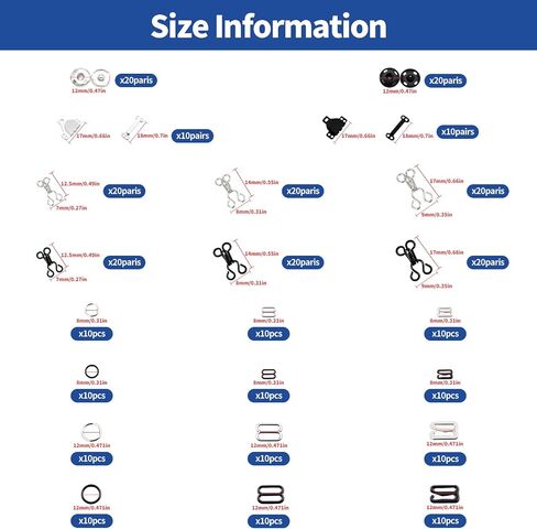 Waltool 300Pcs 22 Styles Bra Strap Hooks with Sewing-on Buttons, Metal Trap Slider Replacement Suit Clips Clasp Adjustment Slider for Clothing Dress Trousers Skirt DIY Crafting (Sliver/Black/White) in Saudi Arabia