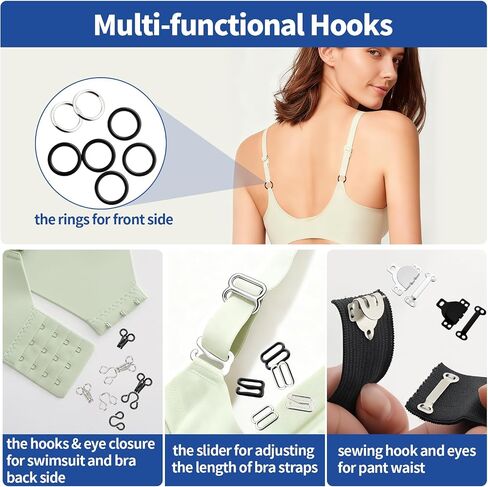 Waltool 300Pcs 22 Styles Bra Strap Hooks with Sewing-on Buttons, Metal Trap Slider Replacement Suit Clips Clasp Adjustment Slider for Clothing Dress Trousers Skirt DIY Crafting (Sliver/Black/White) in Saudi Arabia