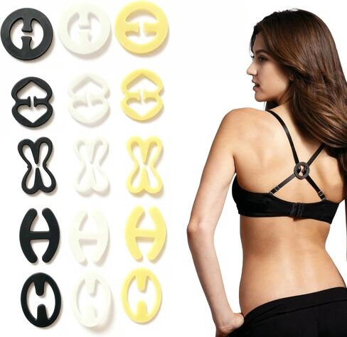 15 pcs Bra Strap Clips, Bra Clips to Make Racerback, Bra Strap Holders, Anti-slip Bra Strap Holder, Bra Cleavage Control Clips – 5 designs & 3 colors in Saudi Arabia