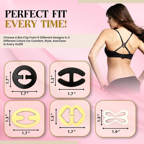 15 pcs Bra Strap Clips, Bra Clips to Make Racerback, Bra Strap Holders, Anti-slip Bra Strap Holder, Bra Cleavage Control Clips – 5 designs & 3 colors in Saudi Arabia