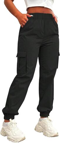 Girls Cargo Jogger Pants, Elastic Waist Casual Pants with Multi-Pockets for Kids School Daily Wear in Kuwait