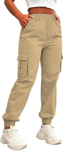 Girls Cargo Jogger Pants, Elastic Waist Casual Pants with Multi-Pockets for Kids School Daily Wear in Kuwait
