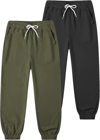 2 Pack Girls' Cargo Pants Kids Active Jogger Pants Girls Casual Pull On Cotton Pants with Drawstring Pockets in Kuwait