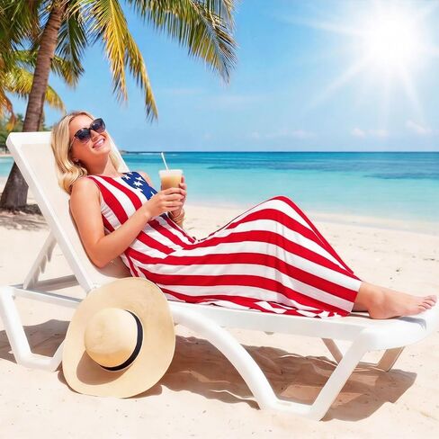 Women 4th of July American Flag Maxi Dress Sleeveless Patriotic Sundress with Pocket Casual Breathable Long Dress in Kuwait