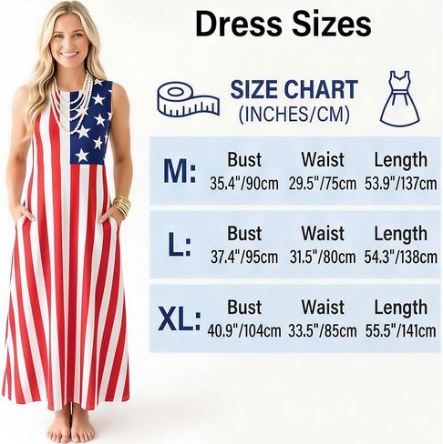 Women 4th of July American Flag Maxi Dress Sleeveless Patriotic Sundress with Pocket Casual Breathable Long Dress in Kuwait