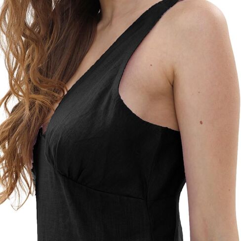 Amazhiyu Women's 100% Linen Sleeveless Summer Knee-Length V-Neck A-Line Dress in Kuwait