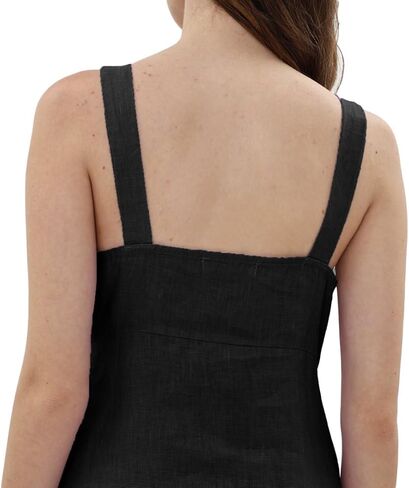 Amazhiyu Women's 100% Linen Sleeveless Summer Knee-Length V-Neck A-Line Dress in Kuwait