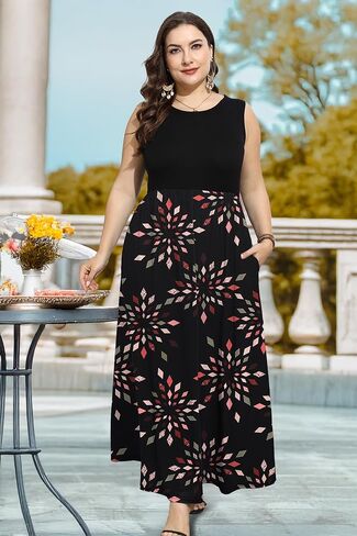 فساتين صيفية كاجوال للسيدات عصرية ورقبة دائرية مقاس كبير 1XL-5XL فستان للسيدات الممتلئات ناعم in Kuwait